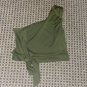 One shoulder olive green crop top